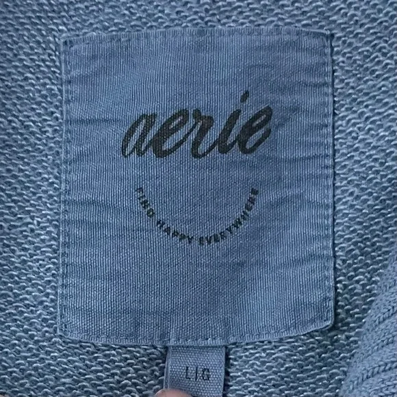 Aerie Sweatshirt Womens Large Blue Oversized Quarter Zip Ribbed Trim Cozy Cotton - Picture 9 of 11